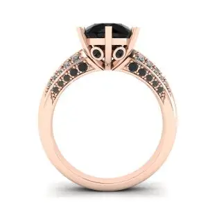 Schwarzer Diamant mit 6 Zinken und zweifarbigem Pavé-Ring aus Roségold - Foto 1