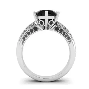 Schwarzer Diamant mit 6 Zinken und zweifarbigem Pavé-Ring aus Weißgold - Foto 1