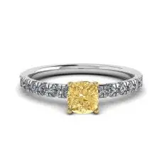 Kissenförmiger gelber Diamant von 0,5 ct mit seitlichem Pavé-Ring