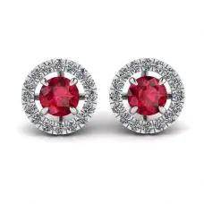 Rubin-Ohrstecker mit abnehmbarer Diamant-Halo-Jacke