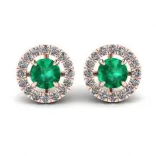 Smaragd-Ohrstecker mit abnehmbarer Diamant-Halo-Jacke aus Roségold