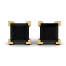 4 mm schwarze Diamant-Ohrstecker im Princess-Schliff aus Gelbgold