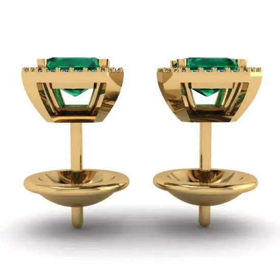 2 Karat Smaragd mit Diamant-Halo-Ohrstecker aus Gelbgold,  Bild vergrößern 2