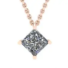 Rauten-Solitär-Halskette mit Diamanten im Princess-Schliff aus Roségold