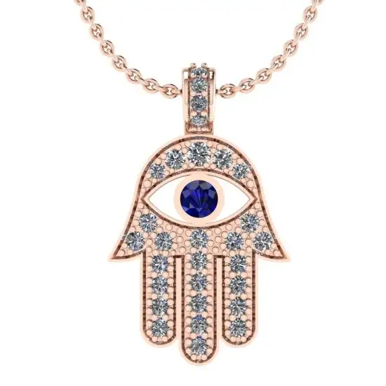 Hamsa-Anhänger mit Diamanten und Saphiren aus Roségold, Bild vergrößern 1