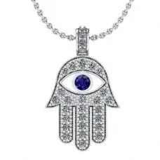 Hamsa-Anhänger mit Diamanten und Saphiren aus Weißgold