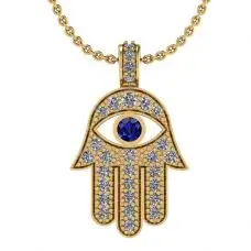 Hamsa-Anhänger mit Diamanten und Saphiren aus Gelbgold