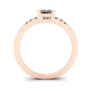 Diamantring im Princess-Schliff mit 3 kleinen seitlichen Diamanten in Roségold - Foto 1