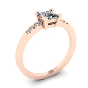 Diamantring im Princess-Schliff mit 3 kleinen seitlichen Diamanten in Roségold - Foto 3