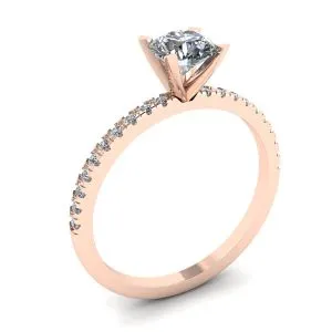 Klassischer runder Diamantring mit dünner Pavé-Fassung an der Seite aus Roségold - Foto 3