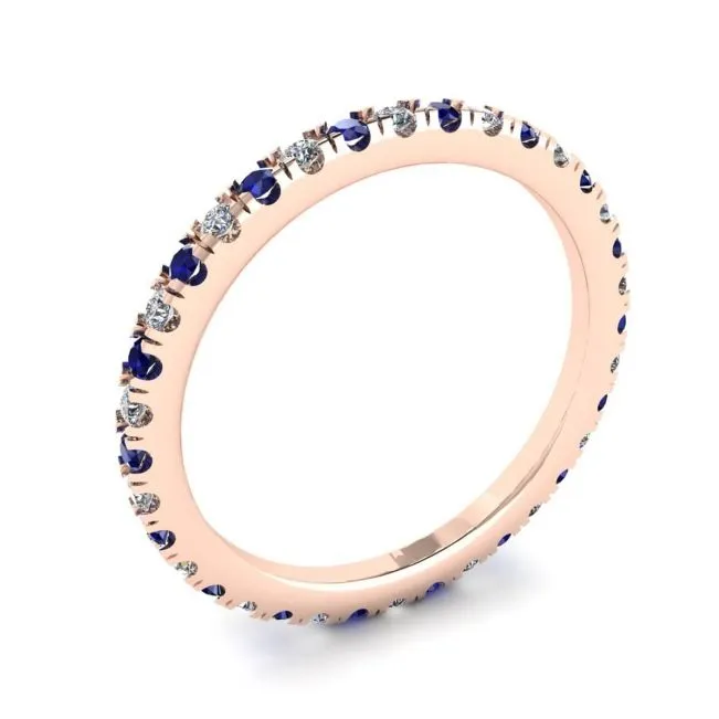 Riviera Pave Saphir- und Diamant-Ewigkeitsring aus Roségold - Foto 3