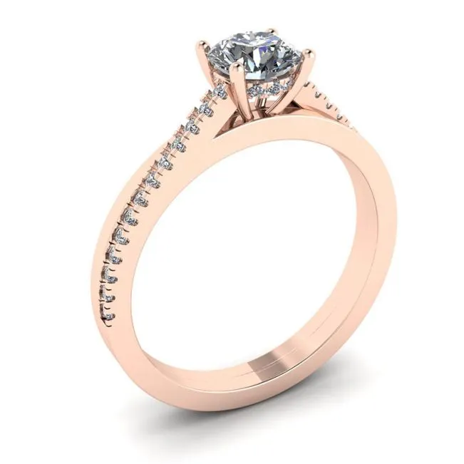 Asymmetrischer, seitlich gepflasterter Verlobungsring aus Roségold - Foto 3