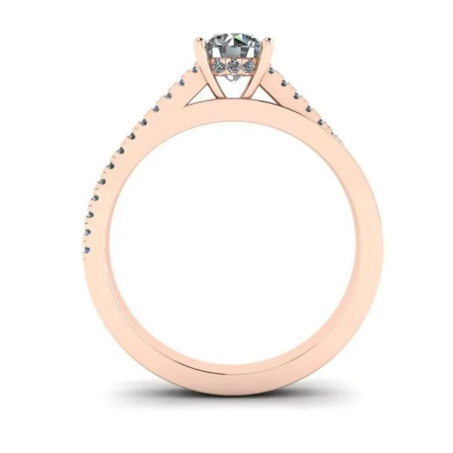 Asymmetrischer, seitlich gepflasterter Verlobungsring aus Roségold - Foto 1