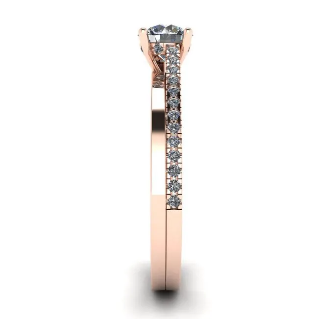 Asymmetrischer, seitlich gepflasterter Verlobungsring aus Roségold - Foto 2