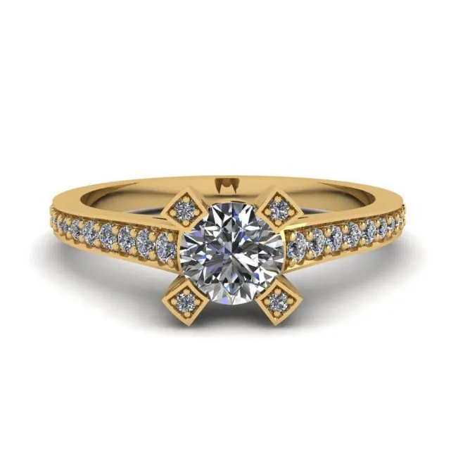 Designer-Ring mit rundem Diamant und Pavé aus 18-karätigem Gelbgold