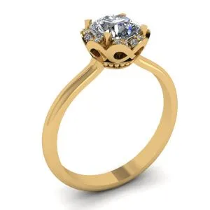 Spitzen-Blumenkissen-Diamantring aus Gelbgold - Foto 3