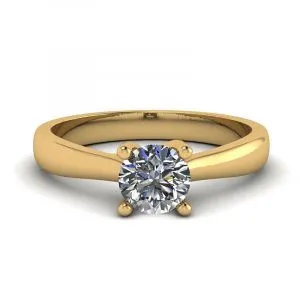 Ring mit gekreuzten Zinken und rundem Diamant aus 18-karätigem Gelbgold