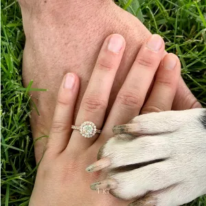 Ring aus 18-karätigem Gelbgold mit rundem Diamant im Halo - Foto 3