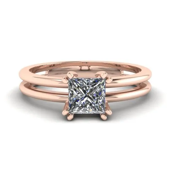 Zeitgenössischer Doppel-Verlobungsring im Princess-Schliff aus Roségold, Bild vergrößern 1