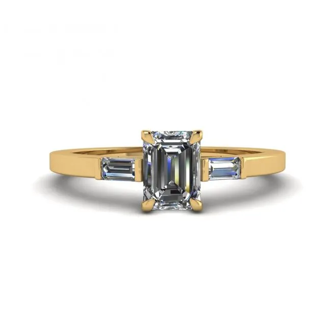 Ring mit Smaragdschliff und seitlichem Baguette-Diamant, Gelbgold