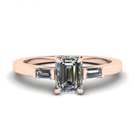 Smaragdschliff- und seitlicher Baguette-Diamantring aus Roségold, Bild vergrößern 1