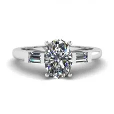 Ovaler, seitlicher Baguette-Diamantring aus Weißgold