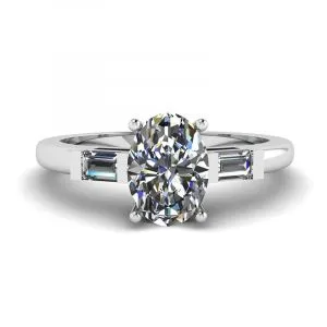 Ovaler, seitlicher Baguette-Diamantring aus Weißgold