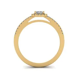 Diamantring im Smaragdschliff mit Halo-Gelbgold - Foto 1