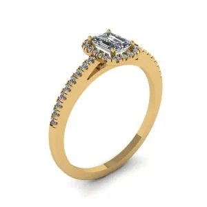 Diamantring im Smaragdschliff mit Halo-Gelbgold - Foto 3