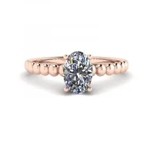 Ring aus 18-karätigem Roségold mit ovalem Diamant und Perlen
