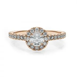 Ring aus 18-karätigem Roségold mit rundem Diamant im Halo