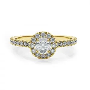 Ring aus 18-karätigem Gelbgold mit rundem Diamant im Halo