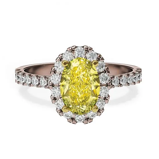 1,13 ct ovaler gelber Diamantring mit Halo-Roségold, Bild vergrößern 1
