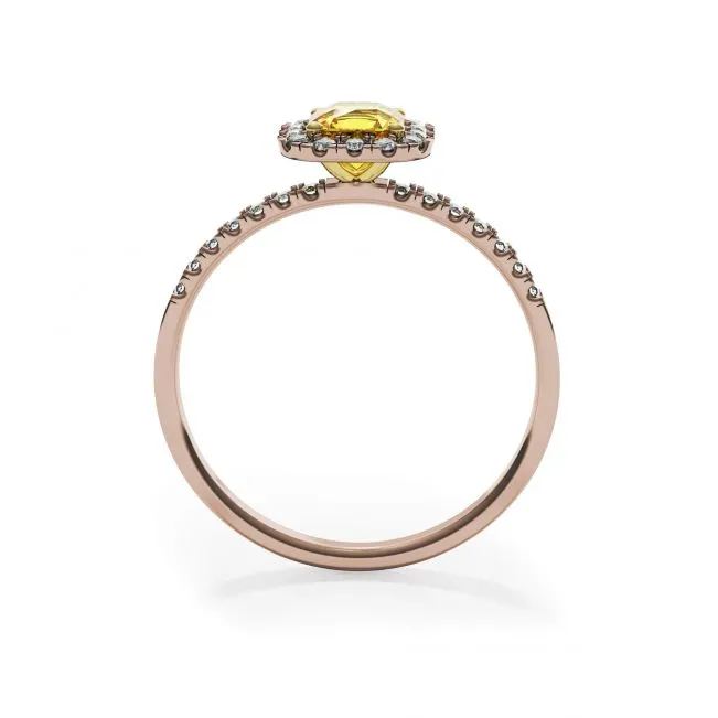 Kissenring mit 0,5 ct gelbem Diamant und Halo-Roségold - Foto 1