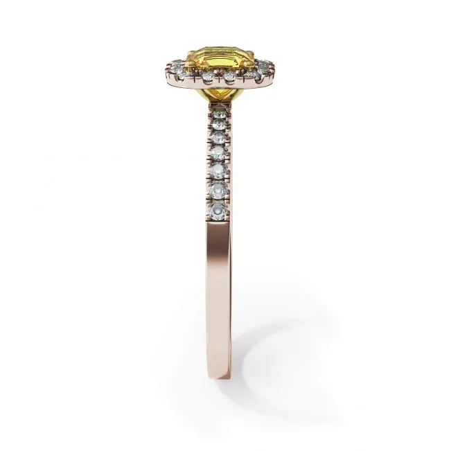 Kissenring mit 0,5 ct gelbem Diamant und Halo-Roségold - Foto 2