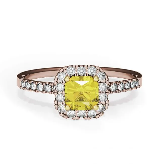 Kissenring mit 0,5 ct gelbem Diamant und Halo-Roségold