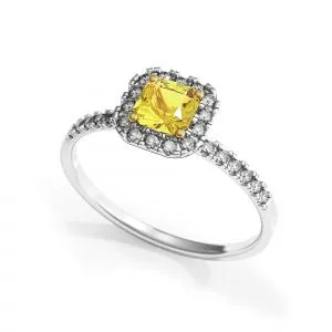 Kissenring mit 1/2 ct gelbem Diamant und Heiligenschein - Foto 3