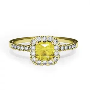 Kissenring mit 0,5 ct gelbem Diamant und Halo-Gelbgold
