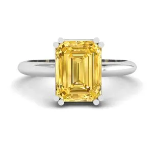 2 Karat gelber Saphirring im Smaragdschliff aus Weißgold