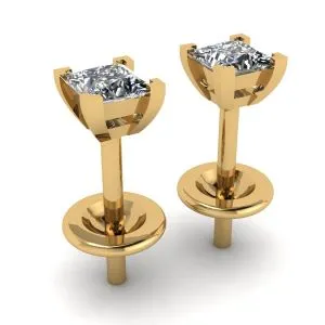 Ohrstecker mit Diamanten im Prinzessschliff, Gelbgold - Foto 2