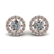 Runde Diamant-Halo-Ohrstecker aus 18 Karat Roségold