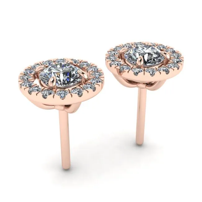 Runde Diamant-Halo-Ohrstecker aus 18 Karat Roségold - Foto 2