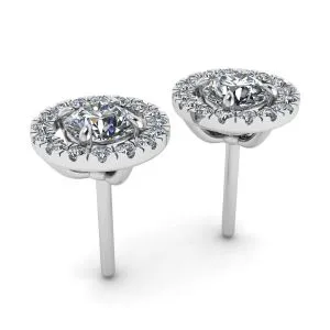 Runde Diamant-Halo-Ohrstecker aus 18 Karat Weißgold - Foto 2