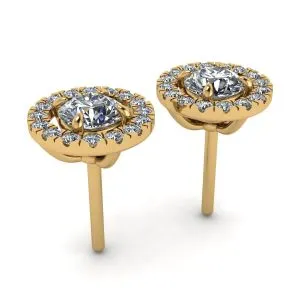 Runde Diamant-Halo-Ohrstecker aus 18 Karat Gelbgold - Foto 2