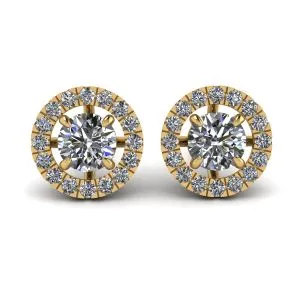 Runde Diamant-Halo-Ohrstecker aus 18 Karat Gelbgold