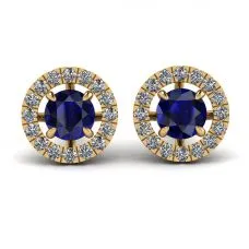 Saphir-Ohrstecker mit abnehmbarem Diamant-Halo aus Gelbgold