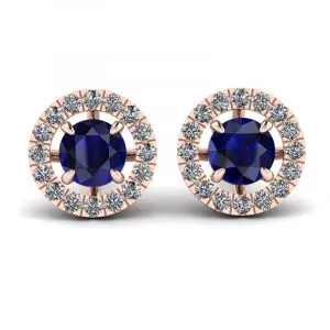 Saphir-Ohrstecker mit abnehmbarem Diamant-Halo in Roségold