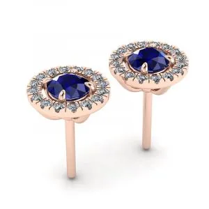Saphir-Ohrstecker mit abnehmbarem Diamant-Halo in Roségold - Foto 2