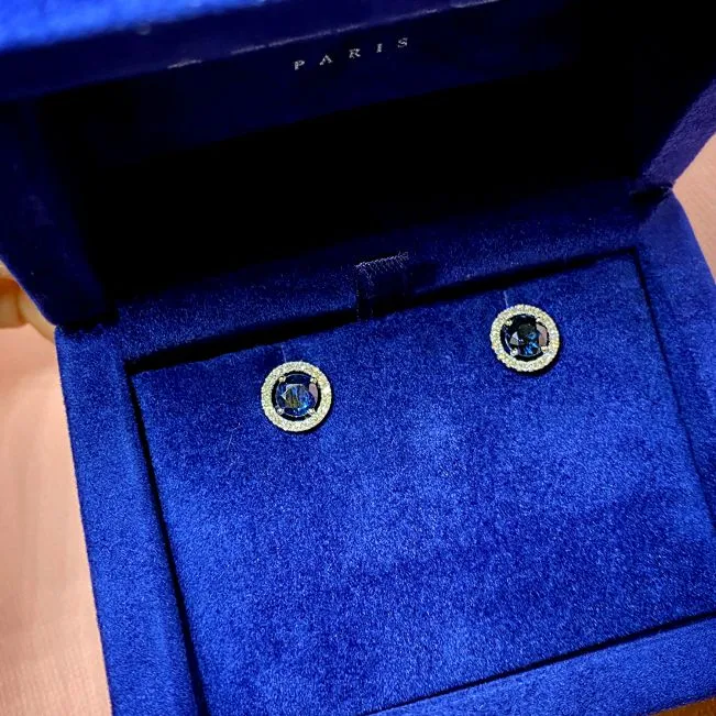 Saphir-Ohrstecker mit abnehmbarem Diamant-Halo - Foto 5