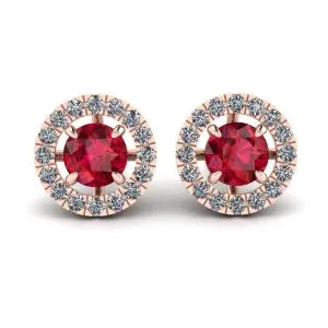 Rubin-Ohrstecker mit abnehmbarer Diamant-Halo-Jacke aus Roségold